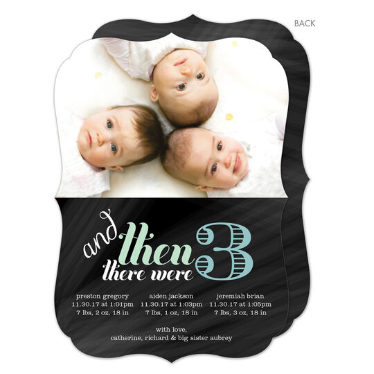 Blue And Then There Were 3 Triplets Photo Birth Announcements
